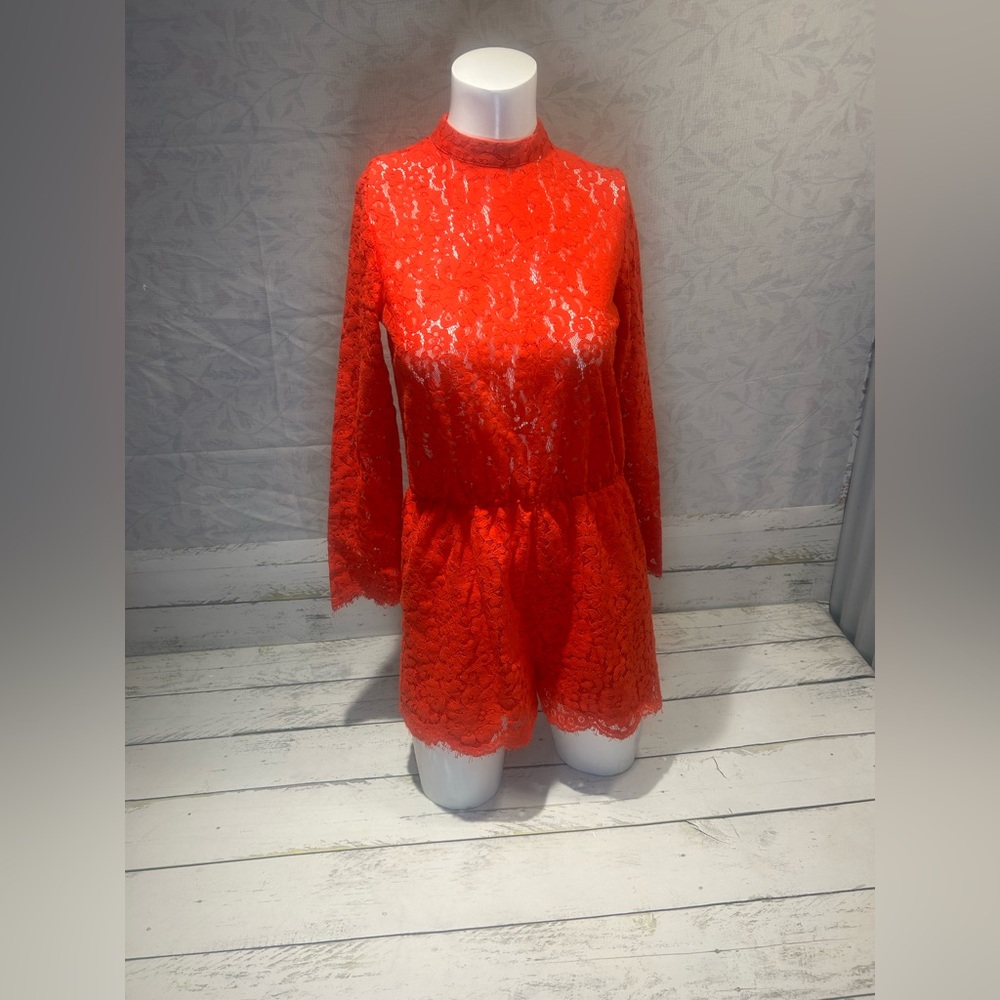 H&M Red Lace Long Sleeve Romper